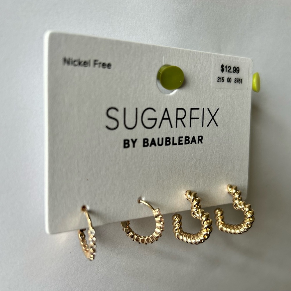 BaubleBar Gold and Rhinestone Dangle Earrings Heart Design - Picture 3 of 4